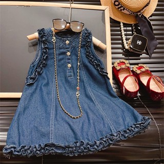 Đầm denim phối ren phong cách hàn quốc thời trang mùa hè cho bé gái