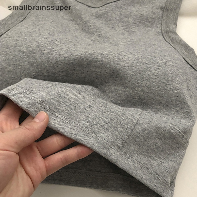 Smallbrainssuper Áo Ngắn Không Tay Ôm Ngực Màu Trơn Có Đệm Ngực Lưng Đẹp Phù Hợp Với Mùa Hè SBS