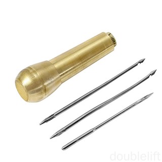 Dùi đục lỗ tay cầm đồng kèm 3 kim khâu sửa chữa giày/ vải canvas/ da DIY