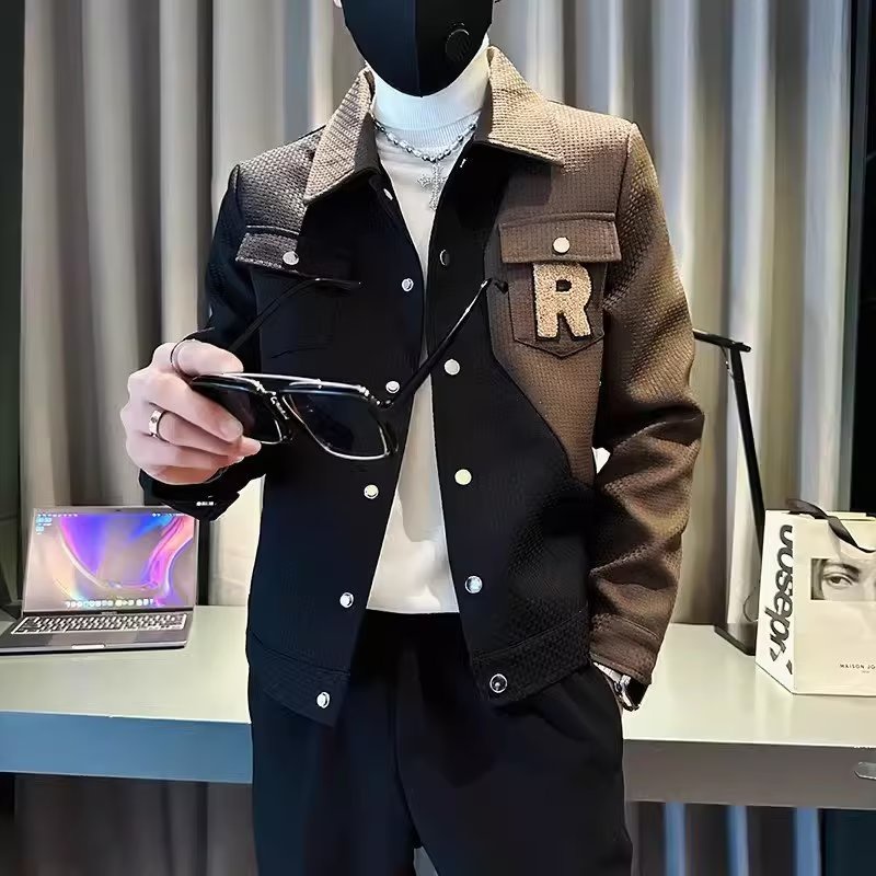 Áo Khoác Cổ Bẻ Màu Sắc Tương Phản Thời Trang Xuân Thu Cao Cấp Cho Nam 2023