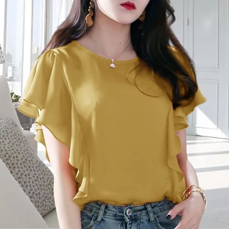 Áo Sơ Mi Chiffon Tay Ngắn Dáng Rộng Thời Trang Mùa Hè 2023 Kích Thước Lớn Phong Cách Mới Cho Nữ
