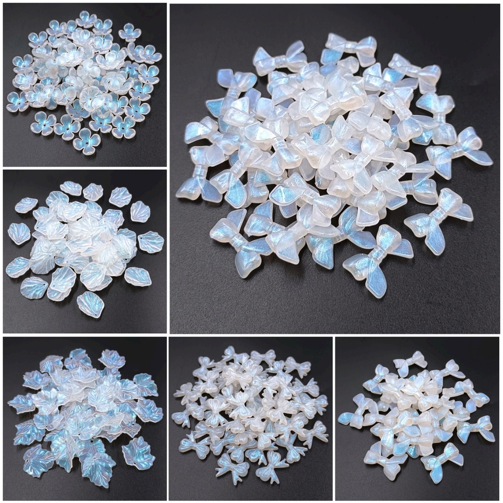 Lá cánh hoa mặt dây acrylic 10 cái phụ kiện trang sức tự làm bowknot hoa hạt rời thời trang ab màu trắng sáng tạo cho vòng đeo tay làm vòng cổ