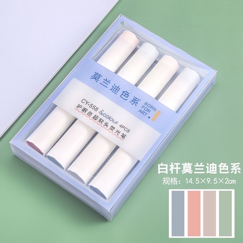Set 4 Bút Dạ Quang Màu Pastel đánh dấu ghi chú Highlight marker dễ thương Gấu Mon