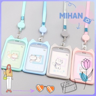 Vỏ đựng thẻ ID/ giấy tờ họa tiết hoạt hình mèo dễ thương nhiều màu có thể thu gọn kèm dây đeo MIHAN1