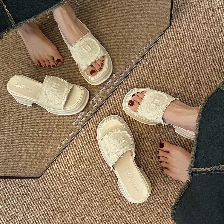 Dép Sandal Đế Xuồng Cao Màu Đen Bằng Vải Bạt Chống Nước Thời Trang Mùa Hè 2023 Dành Cho Bạn Nữ