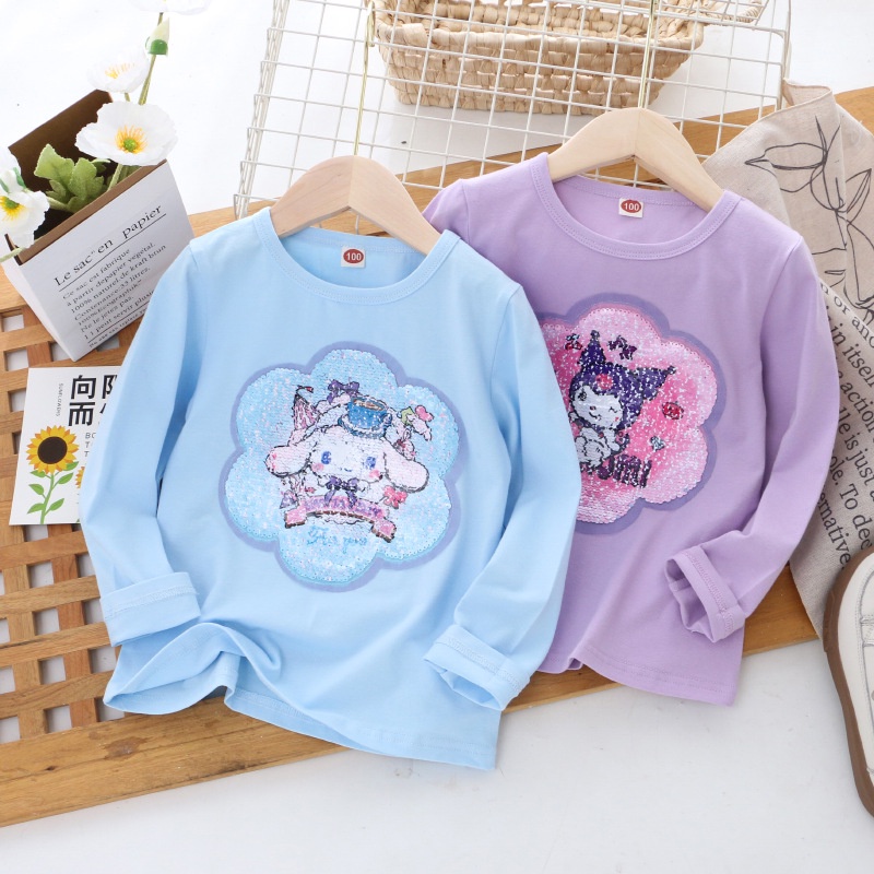 Áo sơ mi cho bé gái 1-8 tuổi sequins phim hoạt hình cotton áo sơ mi công chúa áo sơ mi trẻ em cô gái tay áo dài quần áo cô gái quần áo thời trang