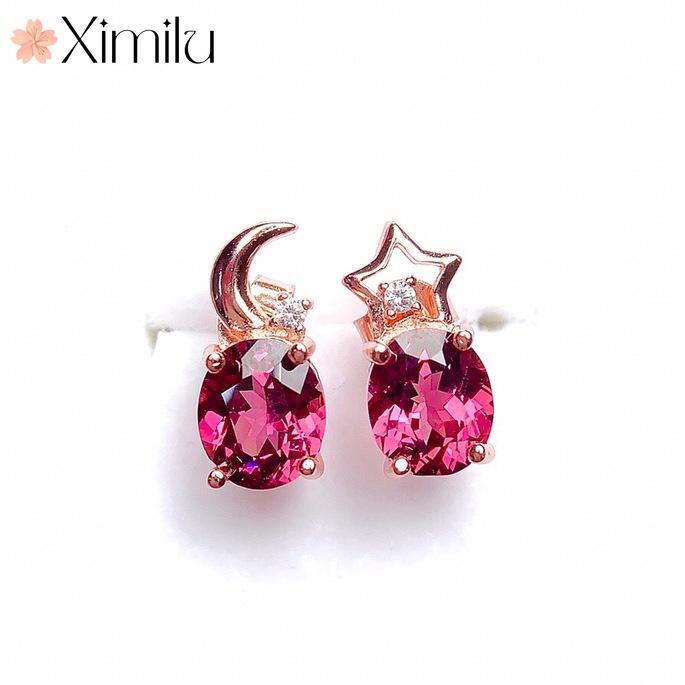 ⭐ Bông Tai Mạ Vàng Hồng 18K Đính Đá Hồng Ngọc Nhiều Màu Sắc Dễ Thương Cho Nữ