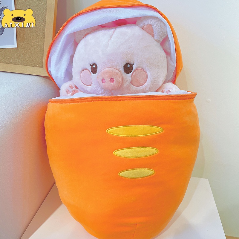 🔥Có Sẵn🔥2 Trong 1Thỏ dâu Gấu Bông con thỏ Cosplay 2 Màu - Bunny Bông Cao Cấp Gấu Bông Thú Nhồi Bông Hình Thỏ dâu Và Cà Rốt Sáng Tạo Cho Bé