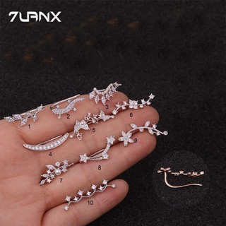 7uanX 1 Khuyên Tai Hình Vương Miện / Bướm Bằng Đồng Đính Đá Zircon 16Gauge