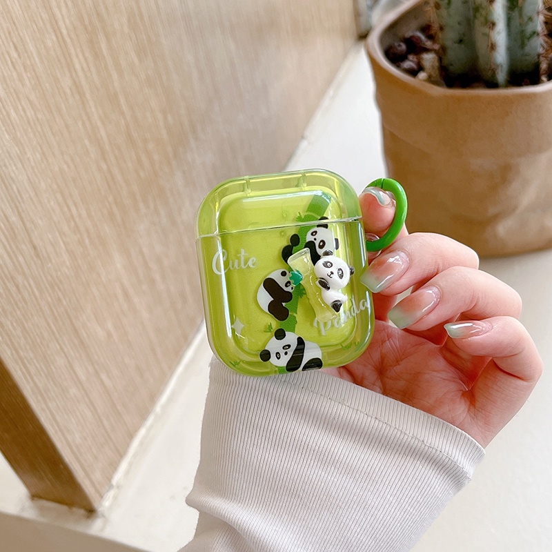 Vỏ Bảo Vệ Hộp Sạc Tai nghe không dây Airpods Pro2 3 2 1 3 2021 Bằng Tre Hình Gấu Trúc Dễ Thương