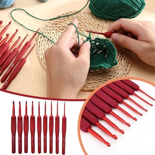 Kim móc len / găng tay / mũ / đan len handmade bằng nhôm tay cầm silicone màu đỏ