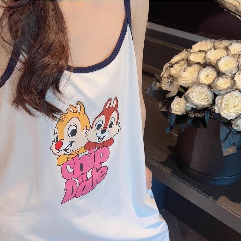 Đầm ngủ FDS dáng dài rộng rãi thoải mái không tay hoạt hình dễ thương mùa hè cho nữ mặc nhà