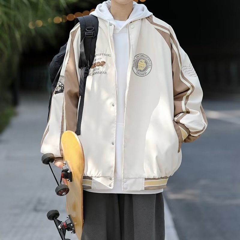 Áo Khoác Bóng Chày Tay Dài Thêu Khối Màu Sắc retro Mỹ Dành Cho Nam Nữ