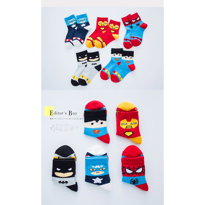 Vớ Cotton Dày Thoáng Khí Giữ Ấm Mùa Đông In Họa Tiết Hoạt Hình Marvel Iron Man Superman Batman