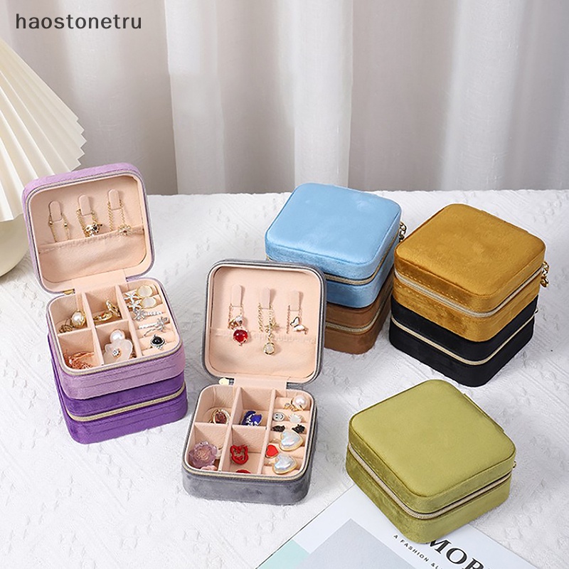 Ru Hộp Đựng Trang Sức Bằng Vải Nhung Nỉ Hình Vuông Có Khóa Kéo Thời Trang Thích Hợp Làm Quà Tặng Du Lịch