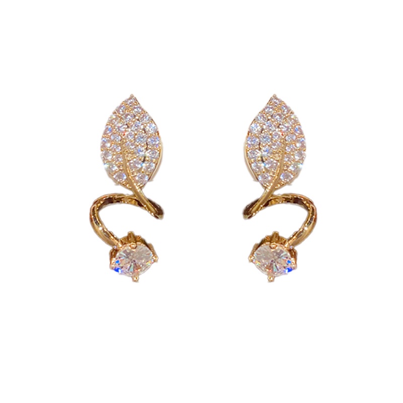 Bông Tai Mạ Bạc Hình Chiếc Lá Đính Đá Zircon Sang Trọng Thời Trang Cho Nữ