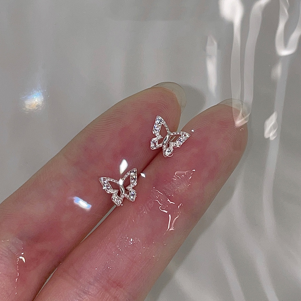 Bông Tai Mạ Bạc 925 Hình Bươm Bướm Đính Đá Zircon Thời Trang