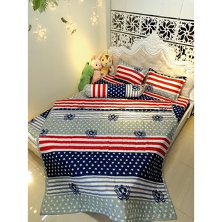 Bộ chăn ga vỏ gối 5 món cờ mỹ 1m6x2m , thời trang