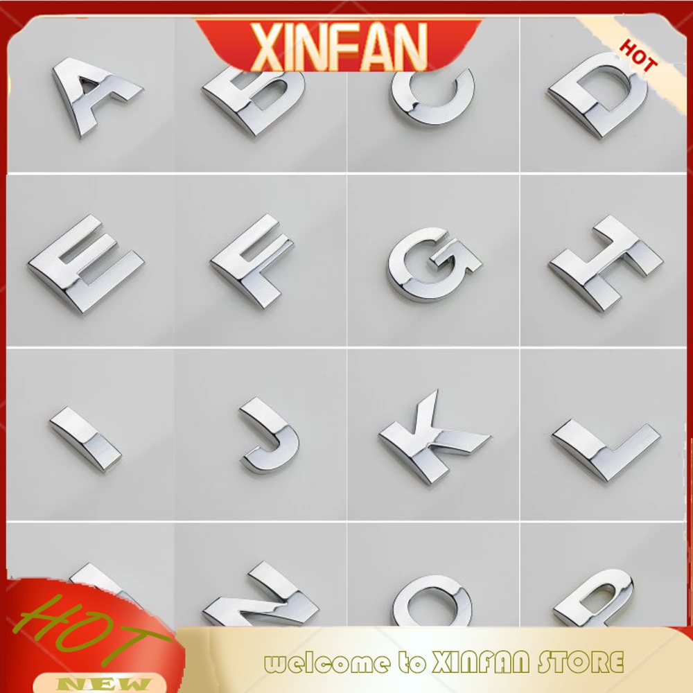 Miếng Dán Hình Chữ Cái Và Số 3D Bằng Kim Loại Màu Bạc Trang Trí Xe Hơi