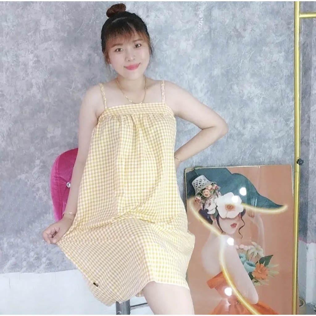 ❌ MẪU HOT❌❌ Đầm caro 2 dây mặc nhà mặc nhà , đồ bộ nữ mặc nhà kute , xinh xắn chipchip90 S656