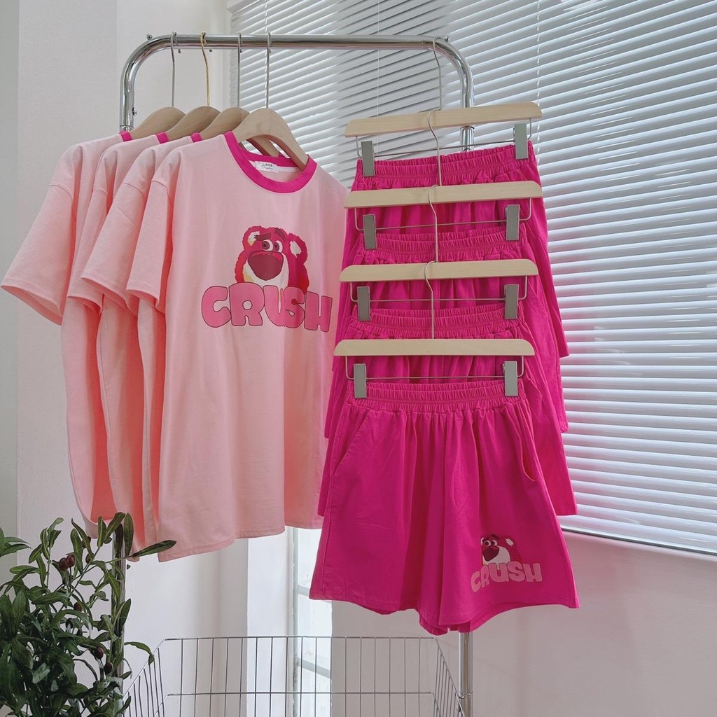 Set bộ gấu dâu siêu dễ thương chất thun co giãn 4 chiều mát mẻ