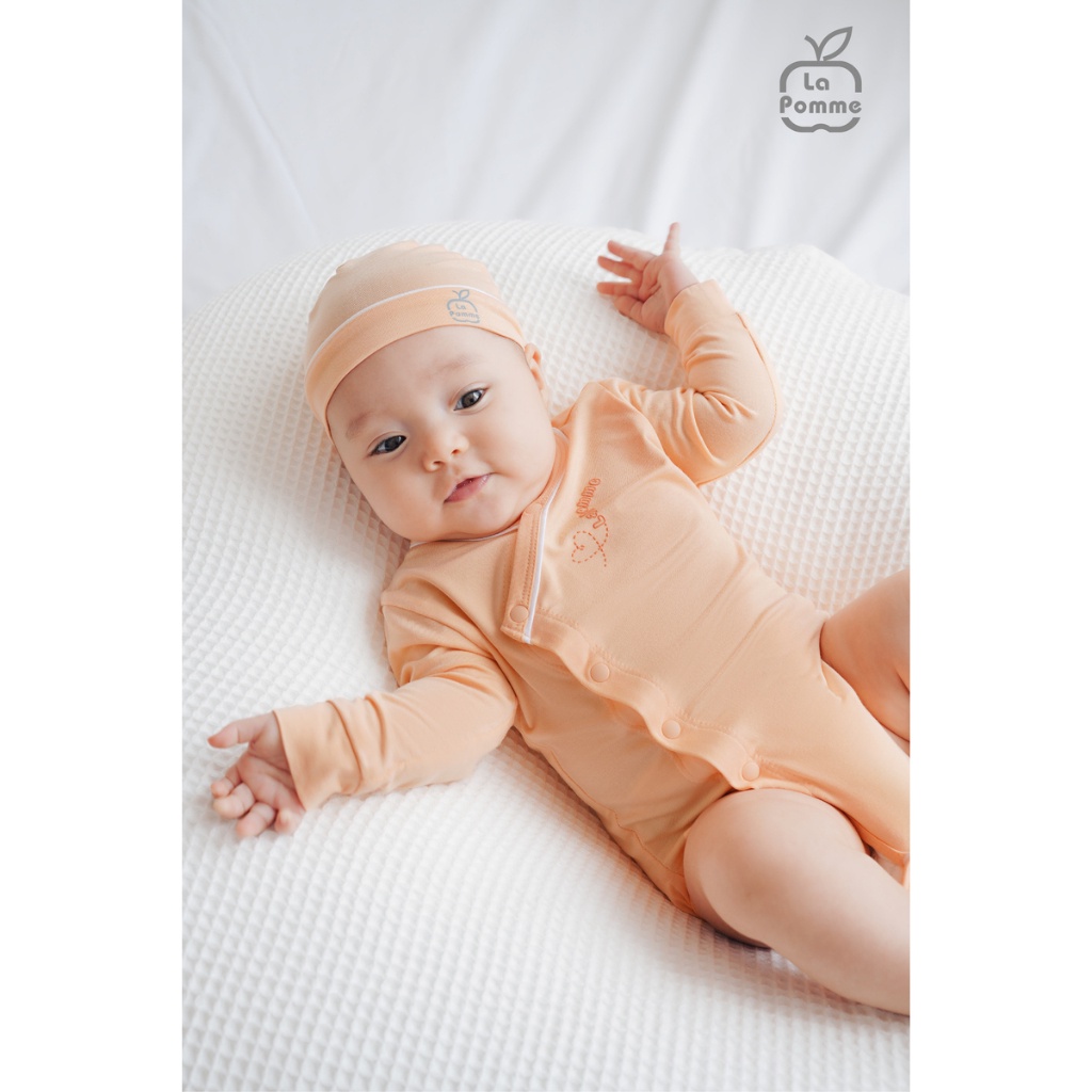 La Pomme - Body chip dài tay La Pomme vườn cổ tích - Ghi Cam Hồng NB 0M 3M