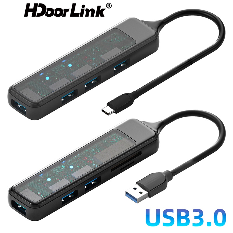 Hub HdoorLink USB A / Type C HUB 3.0 5 Trong 1 Có Đầu Đọc Thẻ SD TF Cho Máy Tính Mac-book
