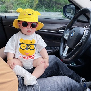 Thời trang mùa hè cho bé Gấu bông hoạt hình tay ngắn cotton mỏng tam giác áo liền quần trẻ sơ sinh 0-24 tháng tuổi