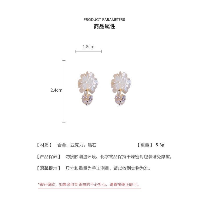 Bông Tai Mạ Bạc Hình Hoa Đính Đá Zircon Thời Trang Hàn Quốc Sang Trọng Cho Nữ