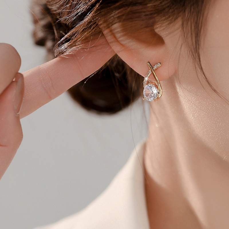 Bông Tai Hình Chữ Thập Đính Đá Zircon Đơn Giản Độc Đáo Thời Trang Cho Nữ