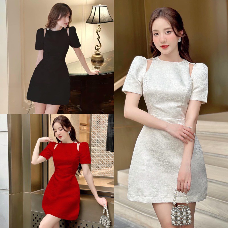 Đầm dự tiệc đầm đi chơi cổ tròn tafta vân đá kèm tag đá sang trọng NP95 BOUTIQUE