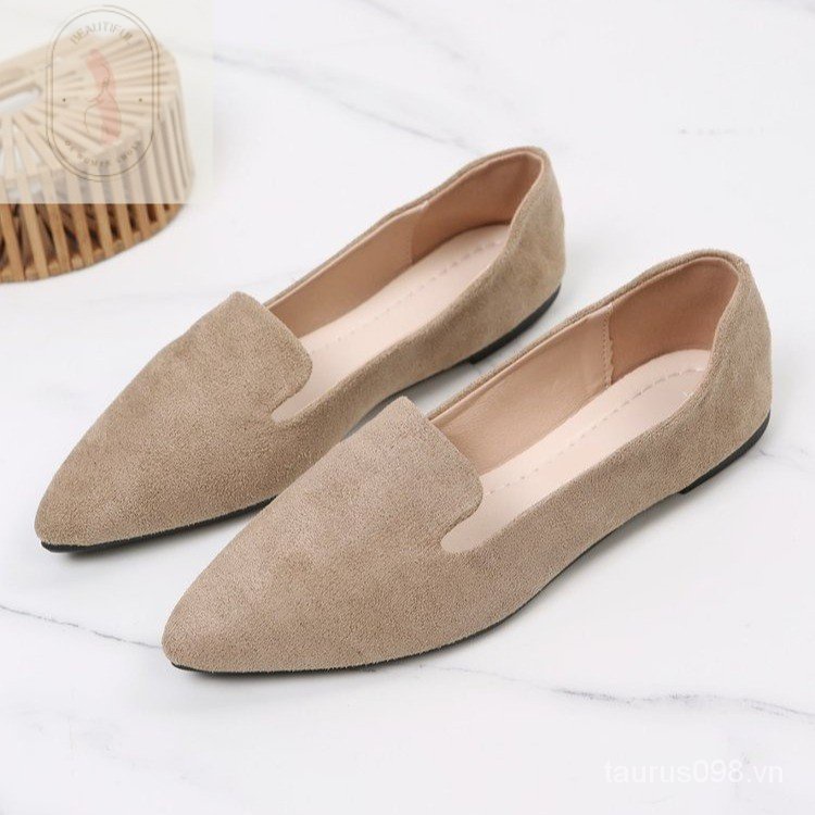 Giày Lười Da Lộn Mũi Nhọn Gót Thấp 3cm Thời Trang Cho Nữ