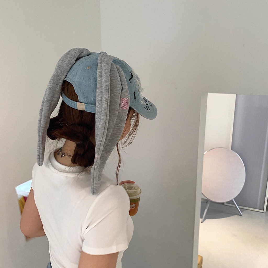 Mũ Bóng Chày Cao Bồi Đính Tai Thỏ Graffiti Phong Cách Cao Bồi Cho Nữ