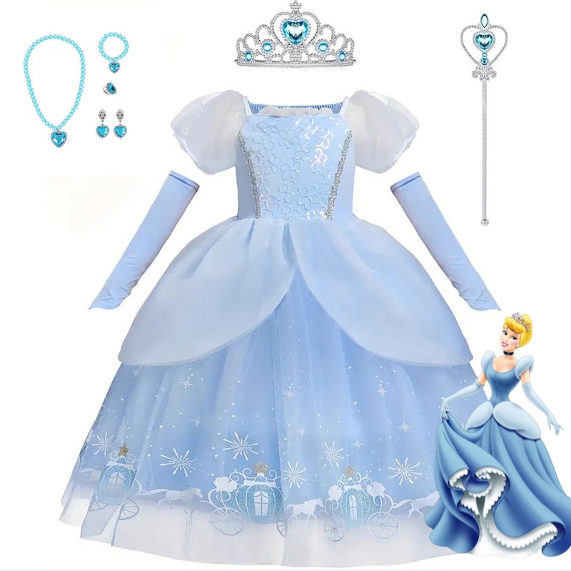 Đầm tutu công chúa cosplay Cinderella lộng lẫy dự tiệc sinh nhật hóa trang Halloween cho bé gái 3-8 tuổi