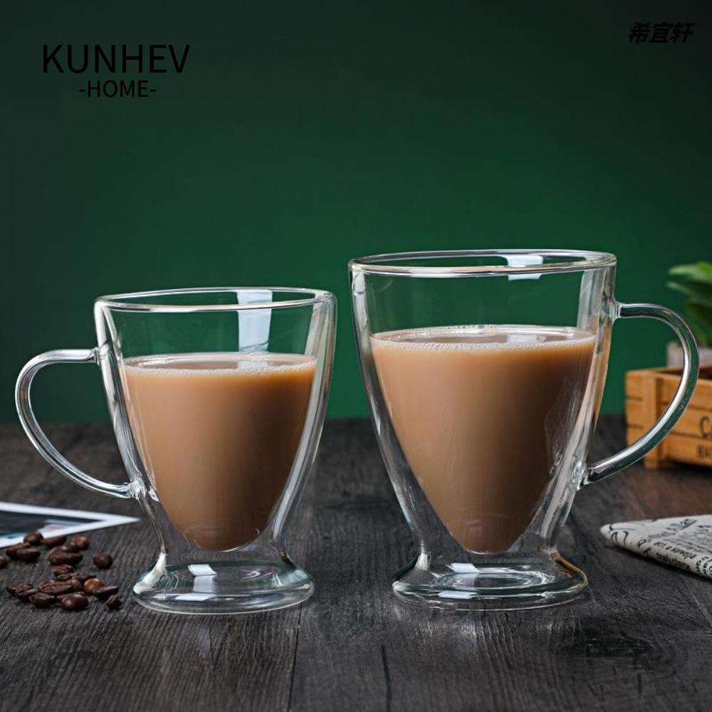 KUNHEV Cốc thủy tinh hai lớp chịu nhiệt chống đóng cặn cao borosilicate mini whisky cup cốc ăn sáng cốc trong suốt