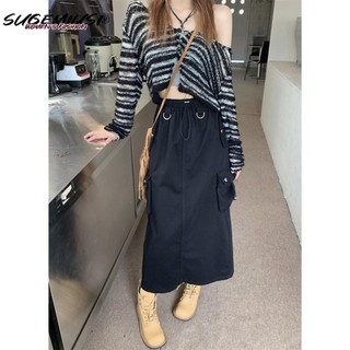 Sugemiusi Váy Yếm Dây Rút Màu Đen Cho Nữ