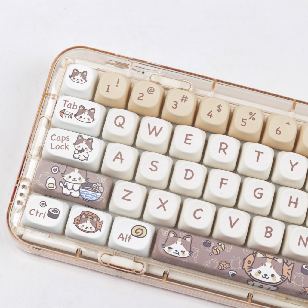 Mèo Tham Lam Keycaps MOA Profile Hoạt Hình Mèo Con PBT Dye Sub Bàn Phím Cơ Keycap