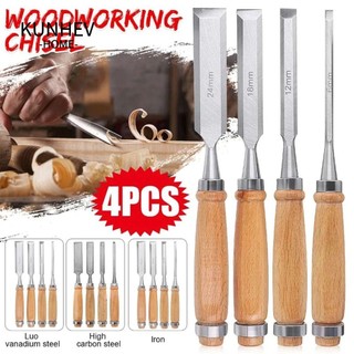 KUNHEV 4 cây đục KUNHEV tay cầm bằng gỗ dùng khắc gỗ/làm mộc tự làm chất lượng cao cho thợ mộc
