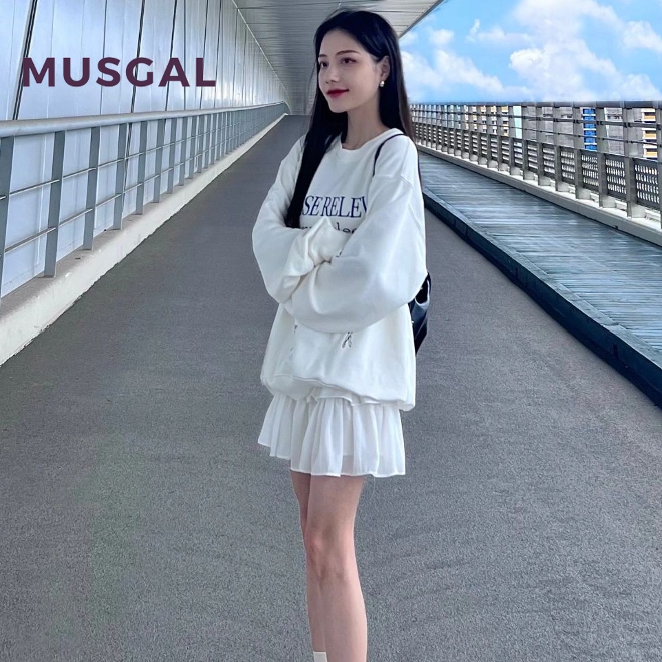 Musgal women 2023 thời trang mới giản dị áo dài tay gợi cảm in trên cùng