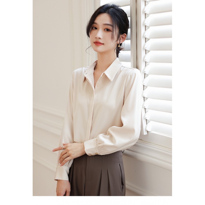 Áo Sơ Mi Satin Cao Cấp Tay Dài Dáng Rộng Thời Trang Xuân Thu Dành Cho Nữ