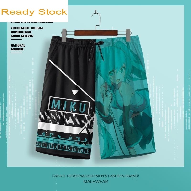 Quần short anime hatsune miku quần short nam cắt ngắn mùa hè mỏng bên bờ biển thẳng bãi biển