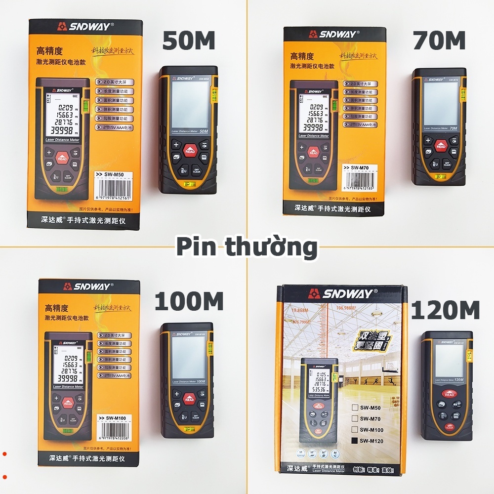 Thước đo khoảng cách bằng tia laser/ SNDWAY SW-M40/M50/M60/M70/M80/M100/M120 ..DL
