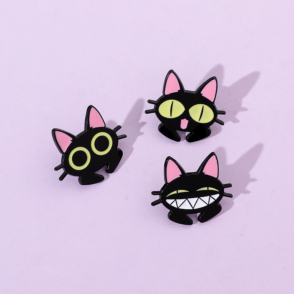 Cá nhân hóa vui nhộn phim hoạt hình mèo đen ghim men trâm halloween mèo tối huy hiệu hợp kim kim loại ghim phụ kiện