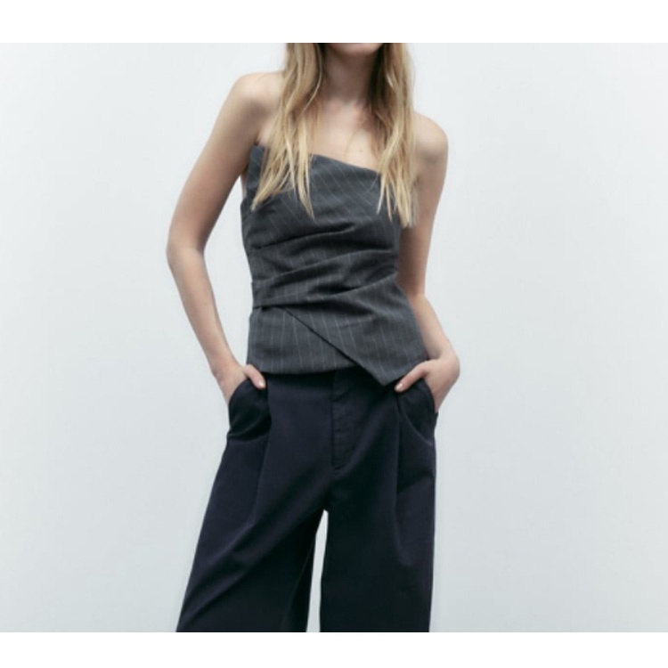 Áo Kiểu Dáng Thẳng Hở Vai Họa Tiết Kẻ Sọc Thời Trang Thu Đông Zara 223067155