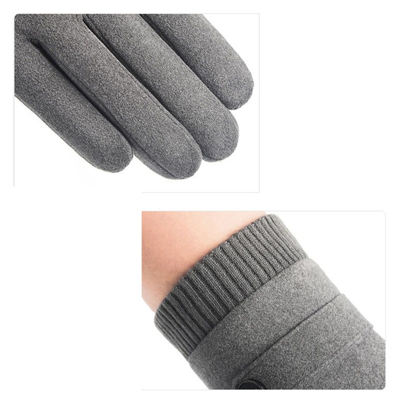 Mùa đông giữ ấm màn hình cảm ứng cộng với nhung bên trong da lộn găng tay mens da