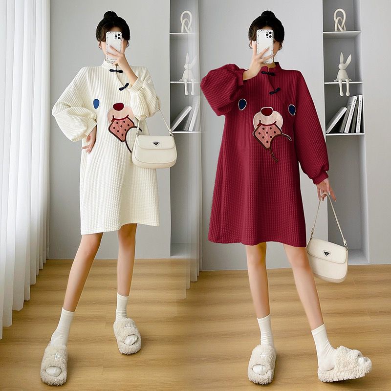 YHTN đầm bầu đầm bigsize dễ thương xinh Thời trang bigsize tay dài set chân váy bầu