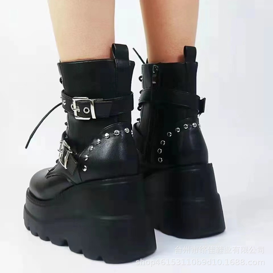 Gót nêm martin boots phụ nữ phong cách mới dày-chữa âu mỹ kích thước lớn ngoại thương thời trang boots ngắn phụ nữ hot