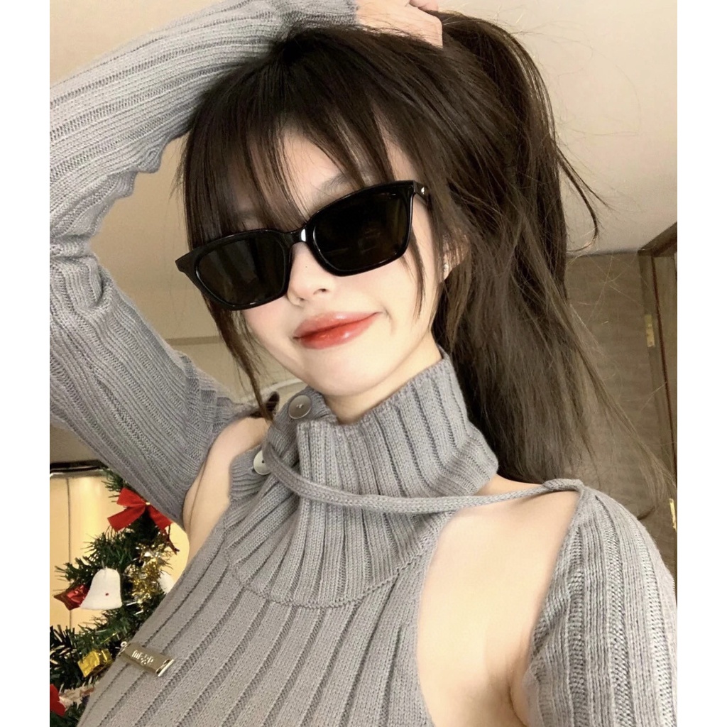 Bản lề kim loại kính mắt mèo chất lượng cao âu mỹ mắt mèo thời trang kính râm kính râm nam high-end gọng nhỏ retro chụp ảnh đường phố cặp đôi kính uv