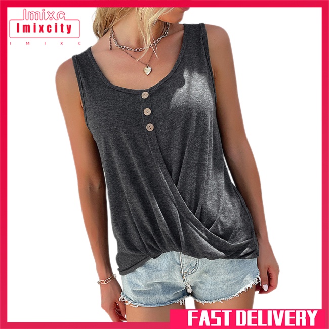 Imixcity 95% polyester 5% spandex quần áo phụ nữ 2023 mùa hè mới xoắn màu đồng nhất treo châu âu và mỹ