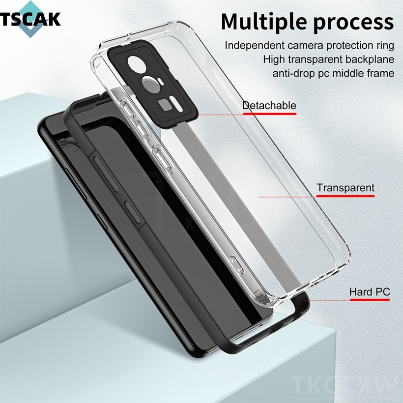 Ốp lưng trong suốt viền màu 3-trong-1 cho redmi note 11 10 pro 11s 10s k60 pro a1 + a2 + ốp lưng mềm chống sốc